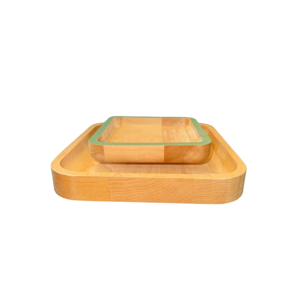 JK Adams Tray Set Unisex OS Tan Wood Nesting Uncommon Collection Green Trim